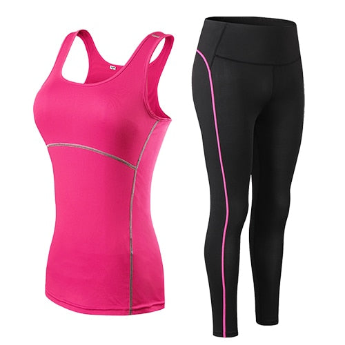 Women Fitness Suit Yoga Sets Sleeveless Vest + Pants Running Tights Workout Sportswear