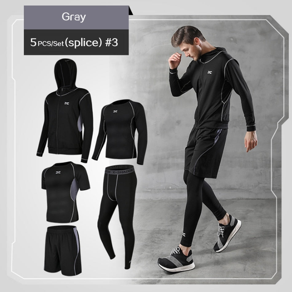 5 Pc/Set Men Tracksuit Gym Fitness Compression Sports Suit  Running Jogging Sport Wear Exercise Workout Tights