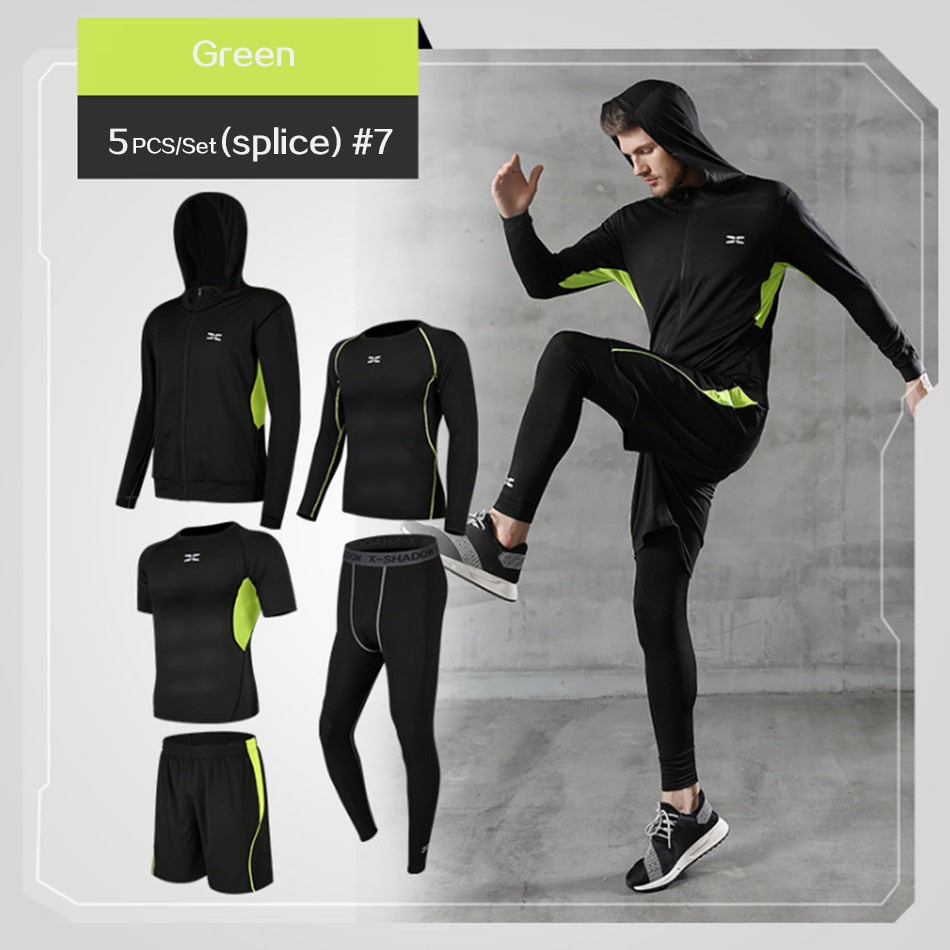 5 Pc/Set Men Tracksuit Gym Fitness Compression Sports Suit  Running Jogging Sport Wear Exercise Workout Tights