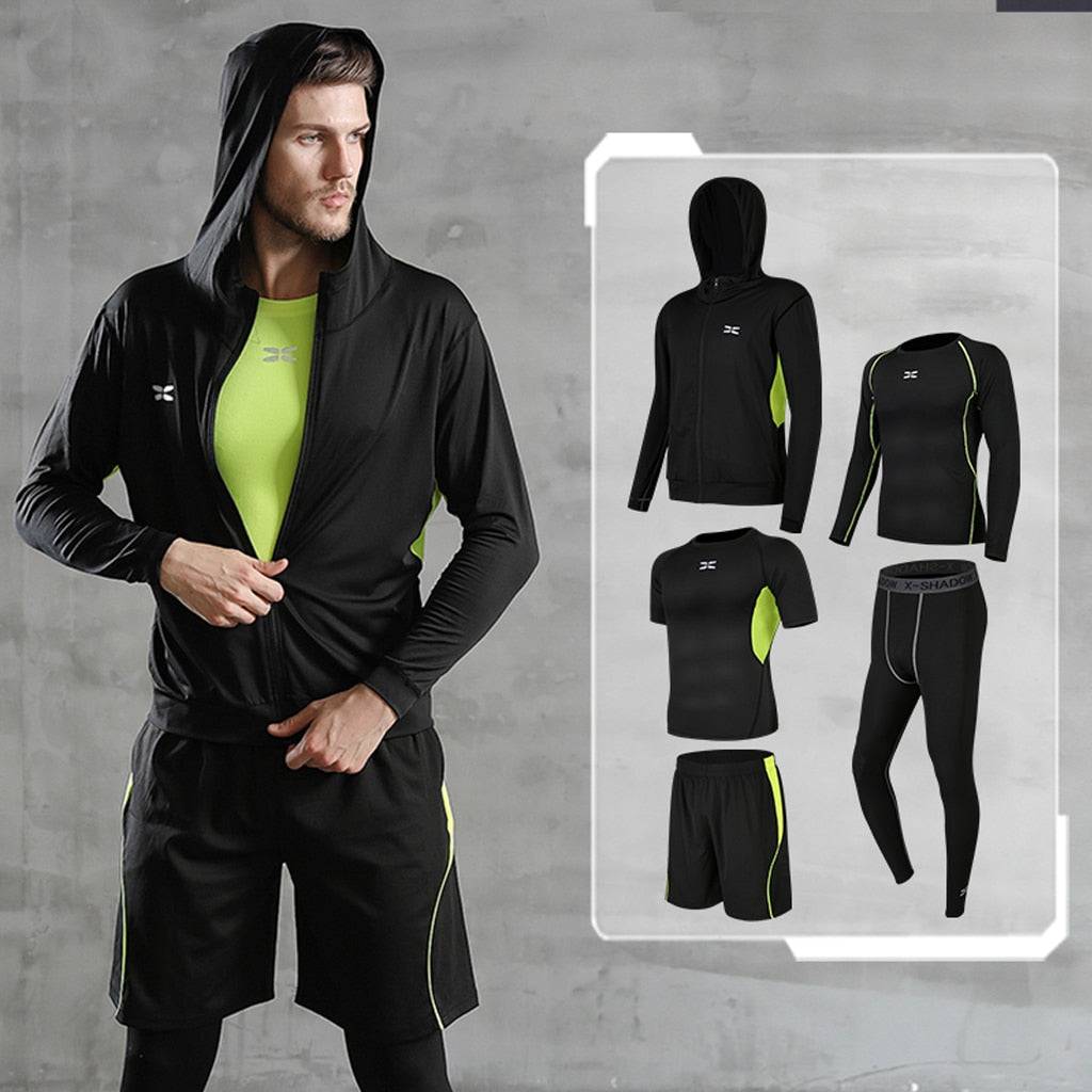 5 Pc/Set Men Tracksuit Gym Fitness Compression Sports Suit  Running Jogging Sport Wear Exercise Workout Tights