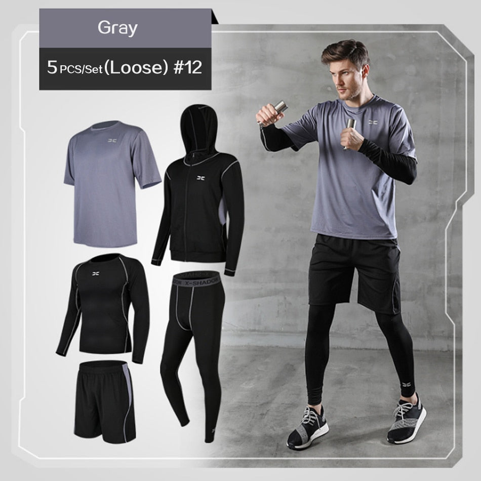 5 Pc/Set Men Tracksuit Gym Fitness Compression Sports Suit  Running Jogging Sport Wear Exercise Workout Tights