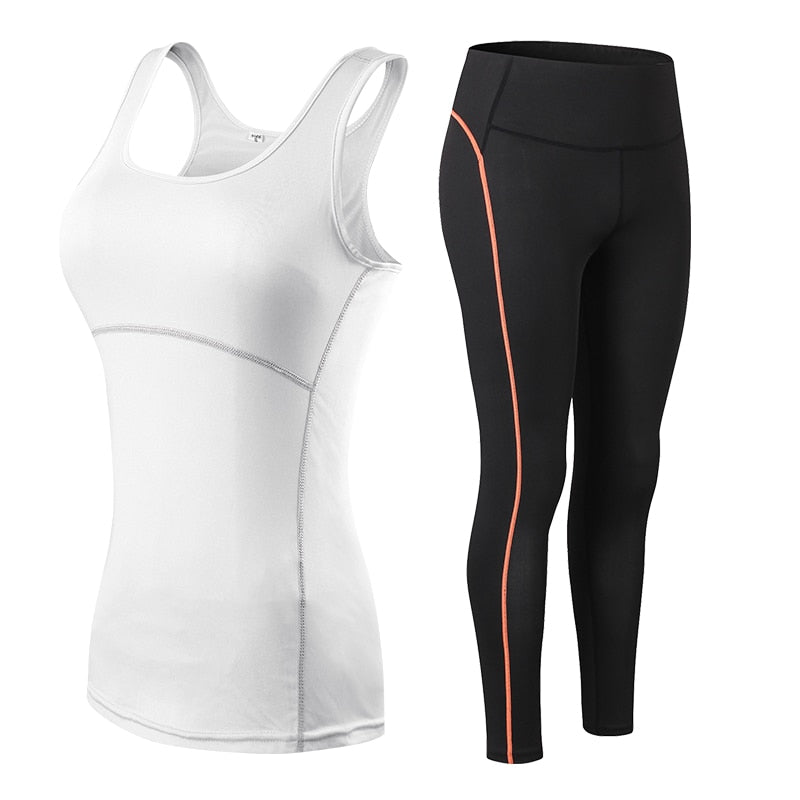 Women Fitness Suit Yoga Sets Sleeveless Vest + Pants Running Tights Workout Sportswear