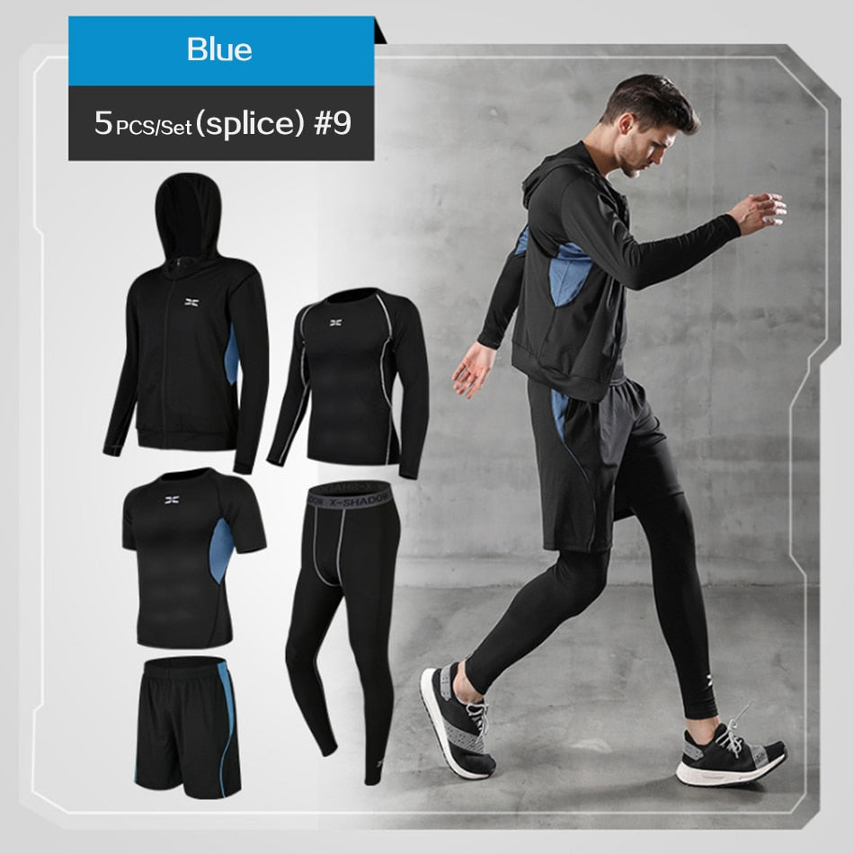 5 Pc/Set Men Tracksuit Gym Fitness Compression Sports Suit  Running Jogging Sport Wear Exercise Workout Tights