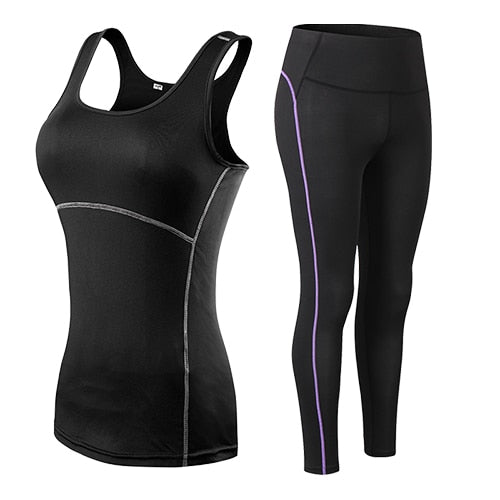 Women Fitness Suit Yoga Sets Sleeveless Vest + Pants Running Tights Workout Sportswear