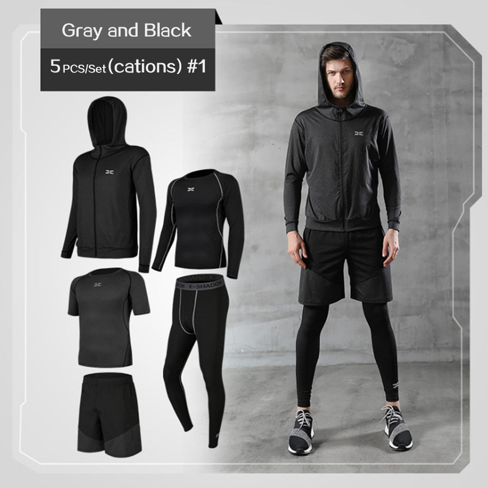 5 Pc/Set Men Tracksuit Gym Fitness Compression Sports Suit  Running Jogging Sport Wear Exercise Workout Tights