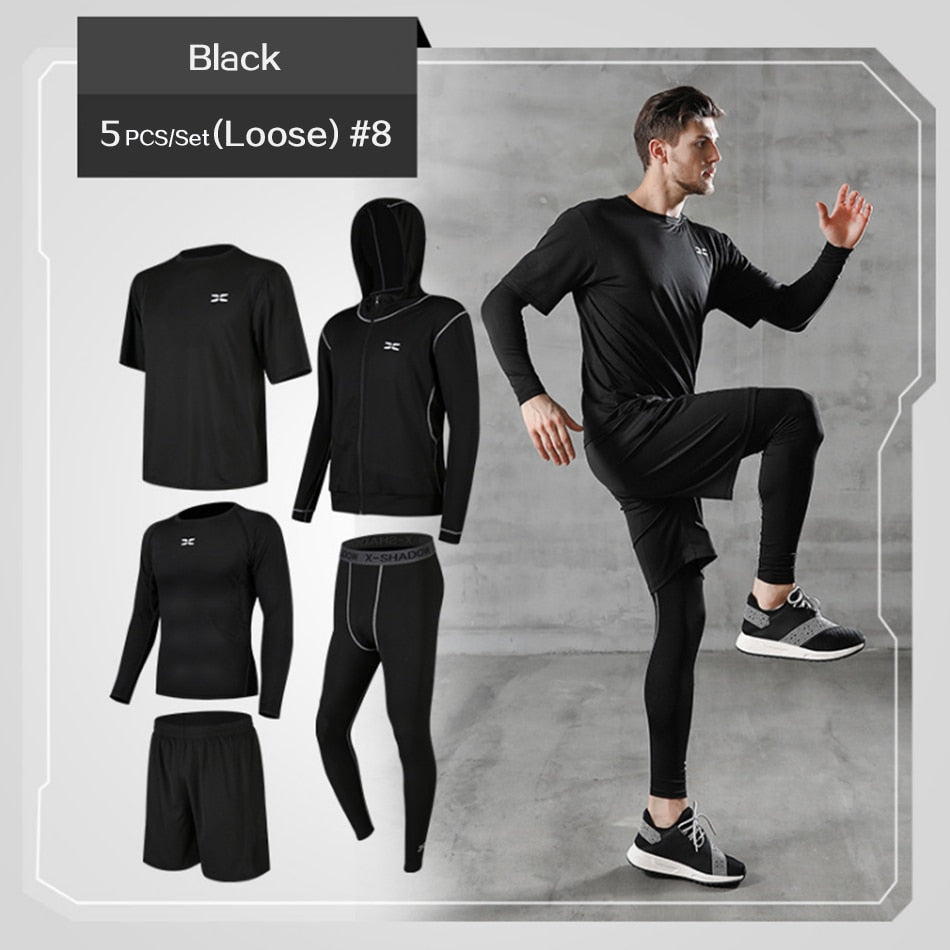 5 Pc/Set Men Tracksuit Gym Fitness Compression Sports Suit  Running Jogging Sport Wear Exercise Workout Tights