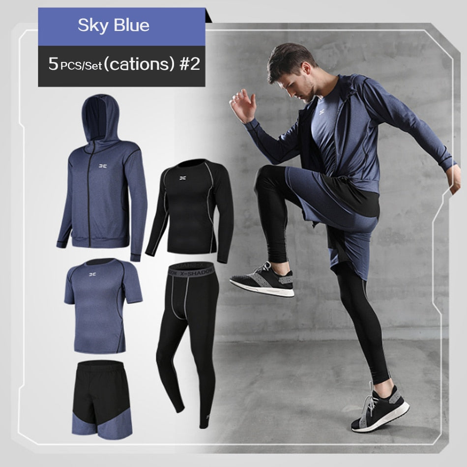 5 Pc/Set Men Tracksuit Gym Fitness Compression Sports Suit  Running Jogging Sport Wear Exercise Workout Tights