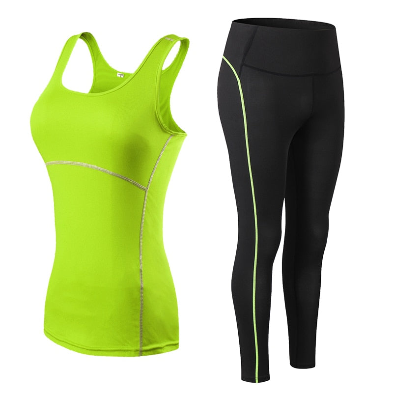 Women Fitness Suit Yoga Sets Sleeveless Vest + Pants Running Tights Workout Sportswear