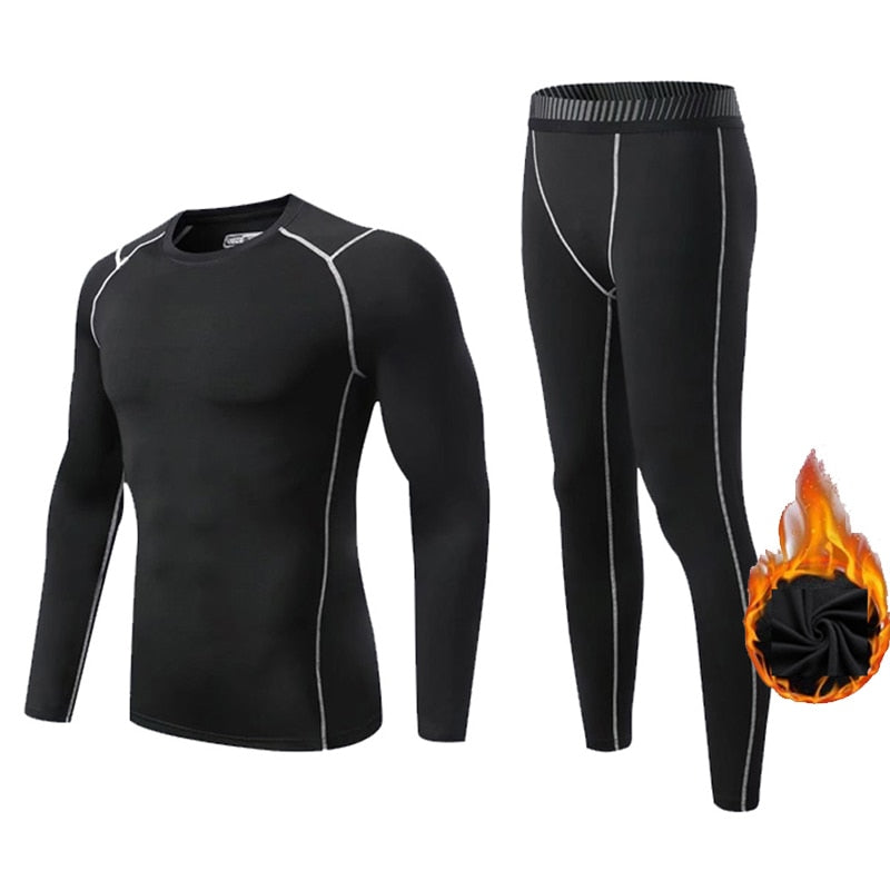 Winter Fleece Thermal underwear Suit Men Fitness clothing Long shirt Leggings Warm Base layer Sport suit Compression Sportswear