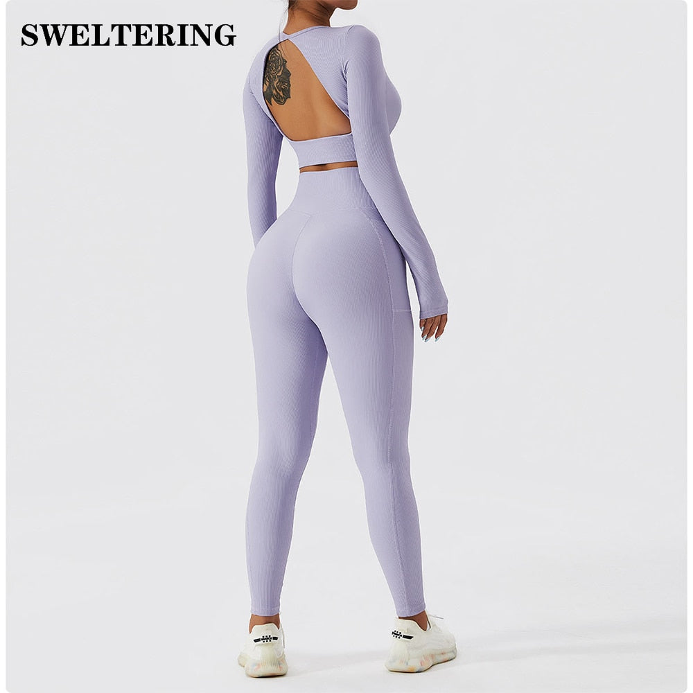 Ribbed Yoga Set Women Suit For Fitness Sportswear Seamless Workout  Tracksuit Sports Outfit