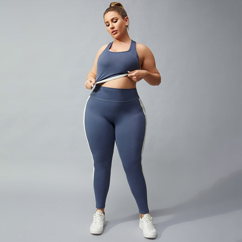 Women Yoga Contrast Color Suit Sportswear H Vest Sportsuits Plus Size  Gym Sport Running Sets