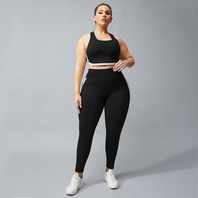 Women Yoga Contrast Color Suit Sportswear H Vest Sportsuits Plus Size  Gym Sport Running Sets