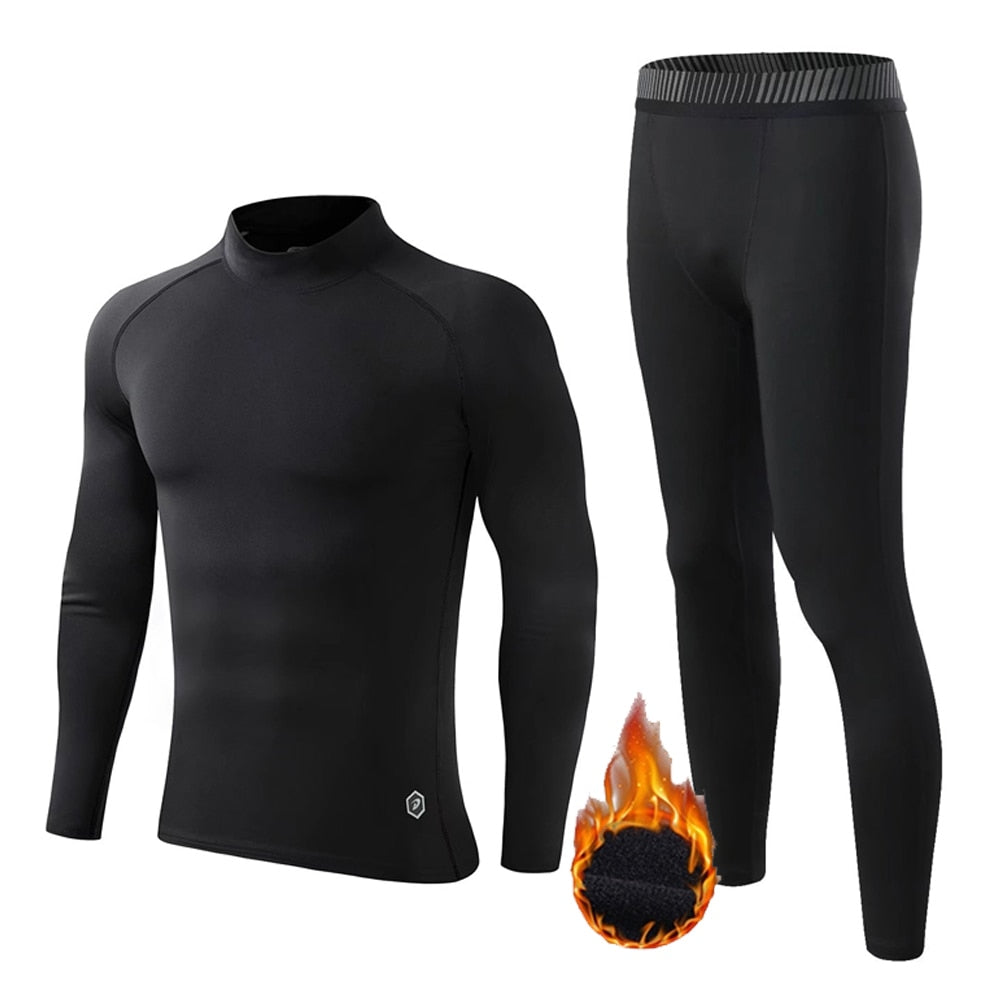 Winter Fleece Thermal underwear Suit Men Fitness clothing Long shirt Leggings Warm Base layer Sport suit Compression Sportswear