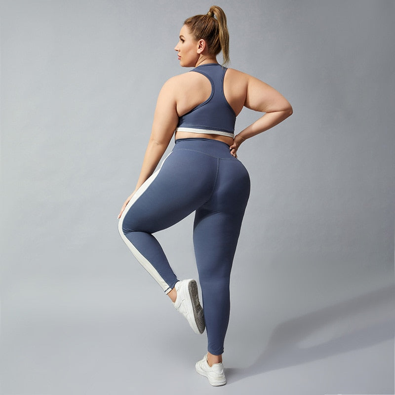 Women Yoga Contrast Color Suit Sportswear H Vest Sportsuits Plus Size  Gym Sport Running Sets