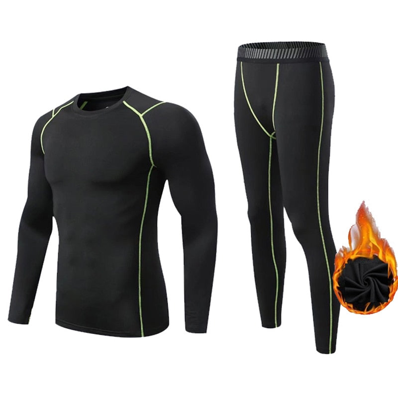 Winter Fleece Thermal underwear Suit Men Fitness clothing Long shirt Leggings Warm Base layer Sport suit Compression Sportswear